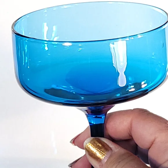 Mid-Century Aqua Blue Glass Coupes - Picture 7 of 9